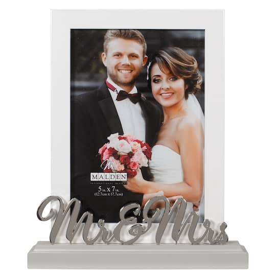 Malden International Designs Mr. & Mrs. 5" x 7" Platform Wedding Photo Frame in White | Michaels®